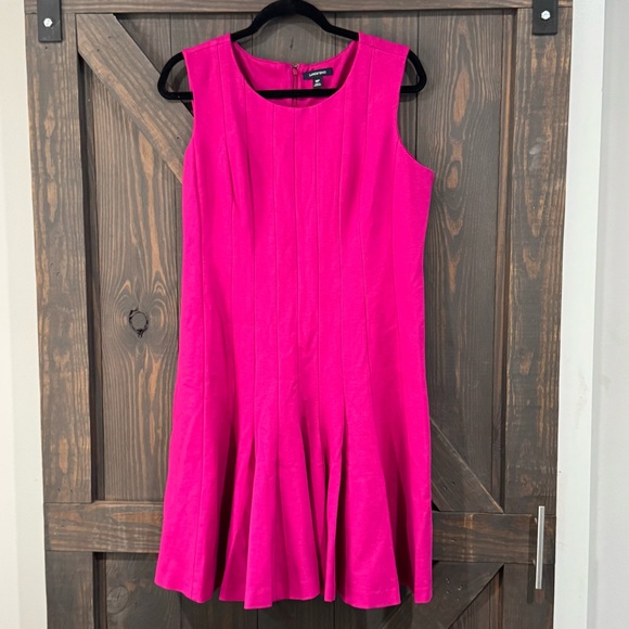 Lands’ End Women’s Magenta Sleeveless Fit and Flare Pleated Scoop Neck Dress 16P - Picture 1 of 5